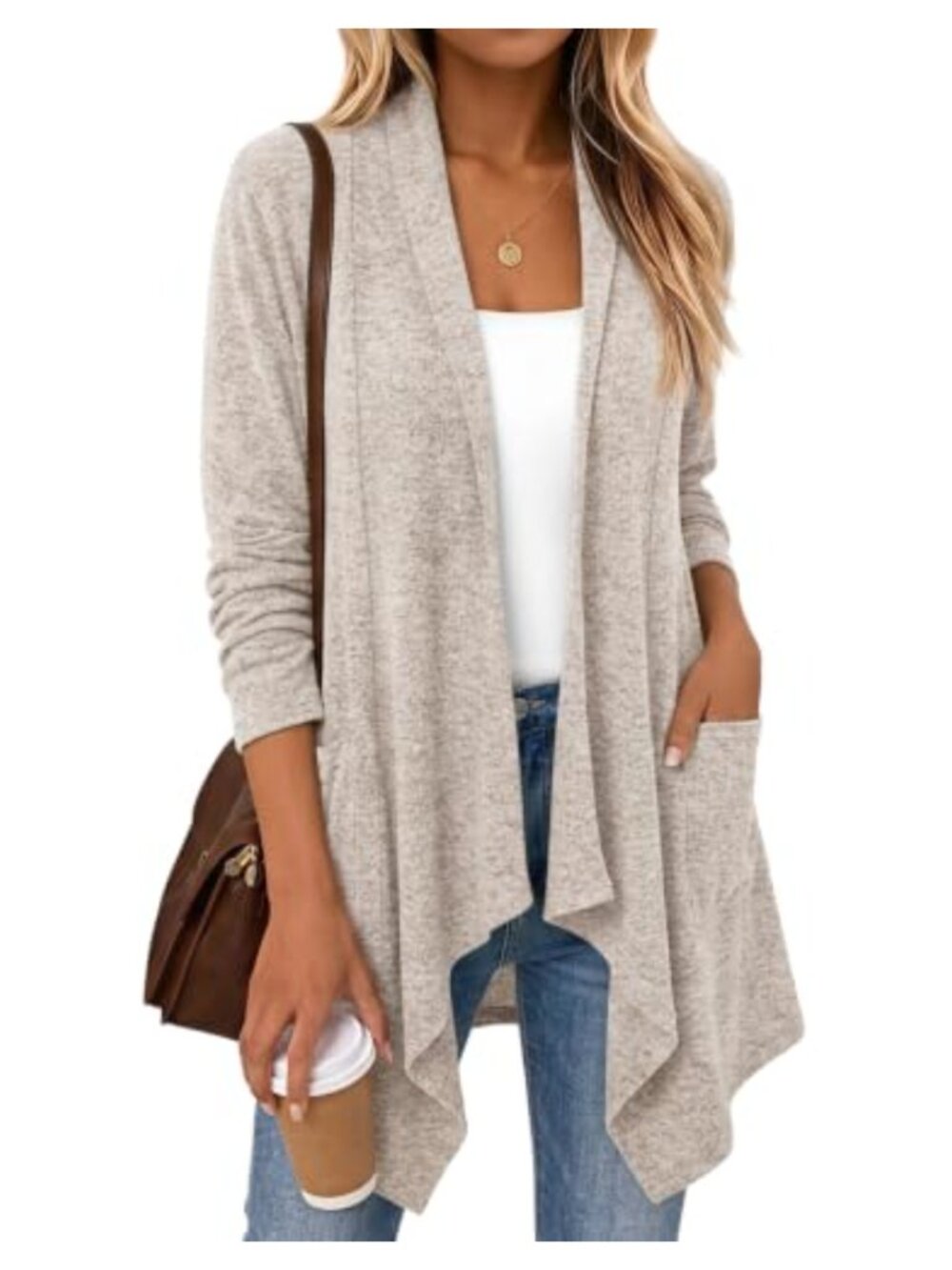 Lightweight Draped Open Front Cardigan with Pockets